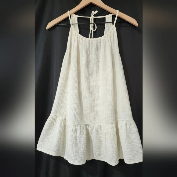 Ivory Gauzy Womens Strappy Top Size M Ruffle Hem Beachy Resort Summer - Picture 6 of 6